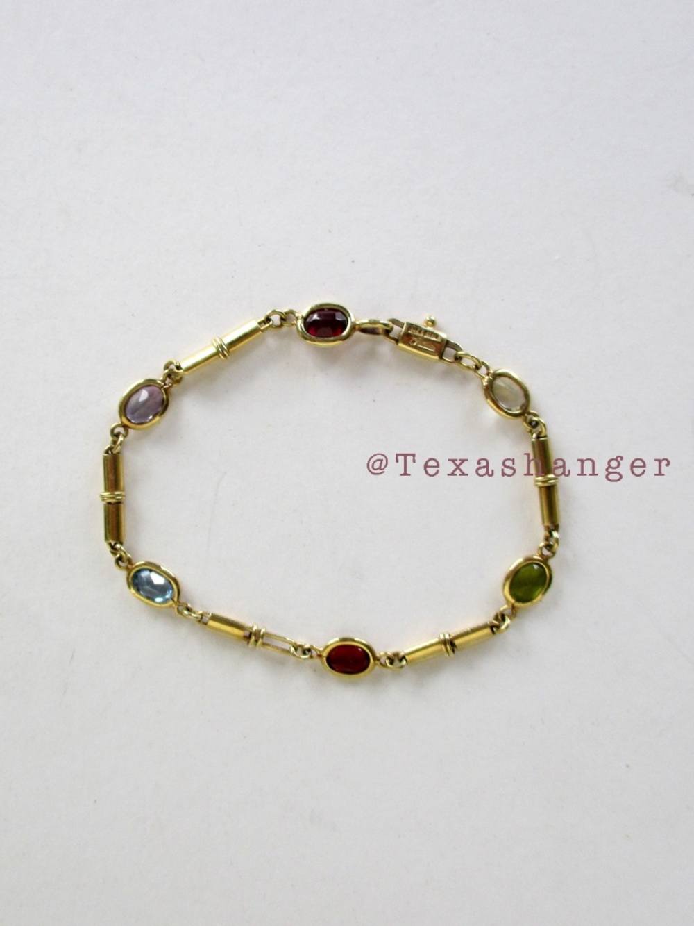 Vintage Aurafin 14k Yellow Gold Gemstone 7” Station Bracelet